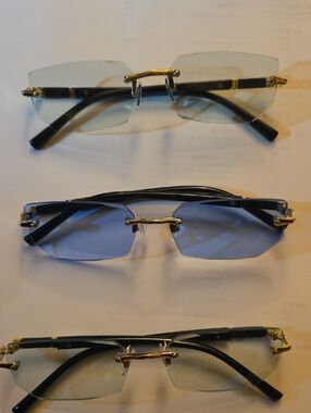 Men's Rimless Sunglasses - Blue and Light Gray Lenses-- 3 pairs
